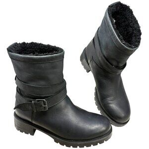 Ross & Snow Cristiana Black Leather Shearling Lined Moto Boots